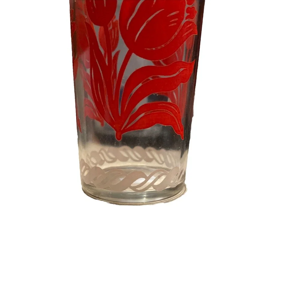 Red Rose Juice Glass Vintage 1940's Cottage Core Farmhouse
